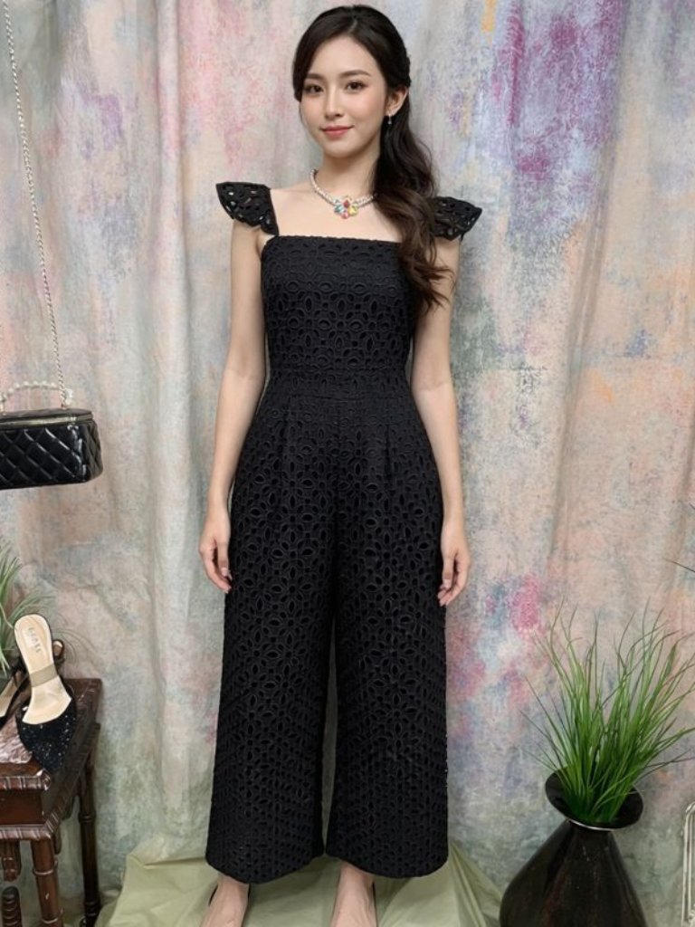 Newfluttery Straps Add Femininity To This Easy-To-Style Eyelet Jumpsuit